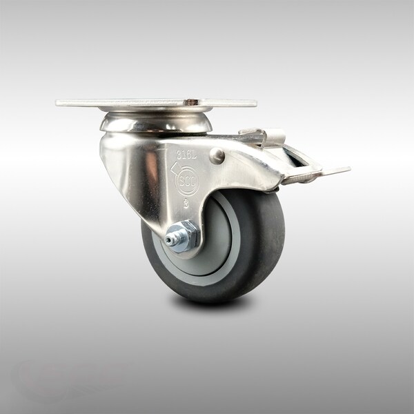 3 Inch 316SS Thermoplastic Rubber Swivel Top Plate Caster with Total Lock Brake